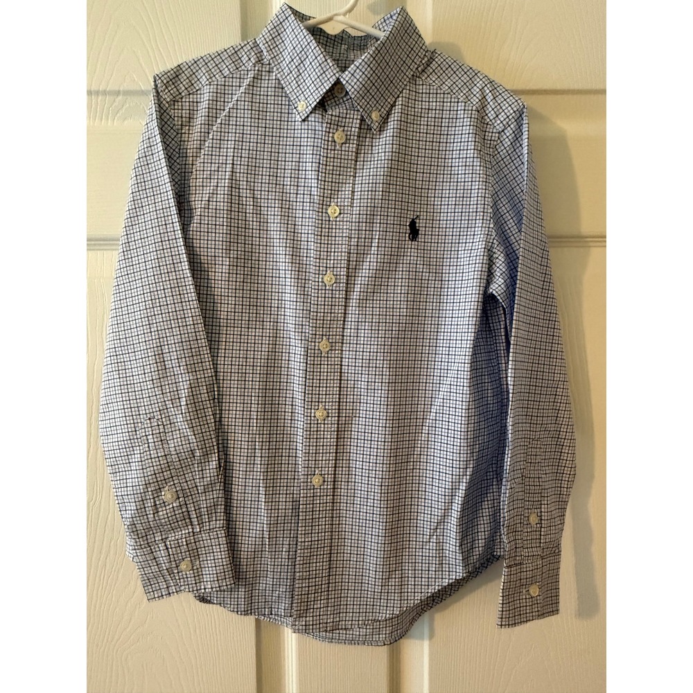 Polo Ralph Lauren Boys Blue White Check Button Down Shirt NWT Size S 8